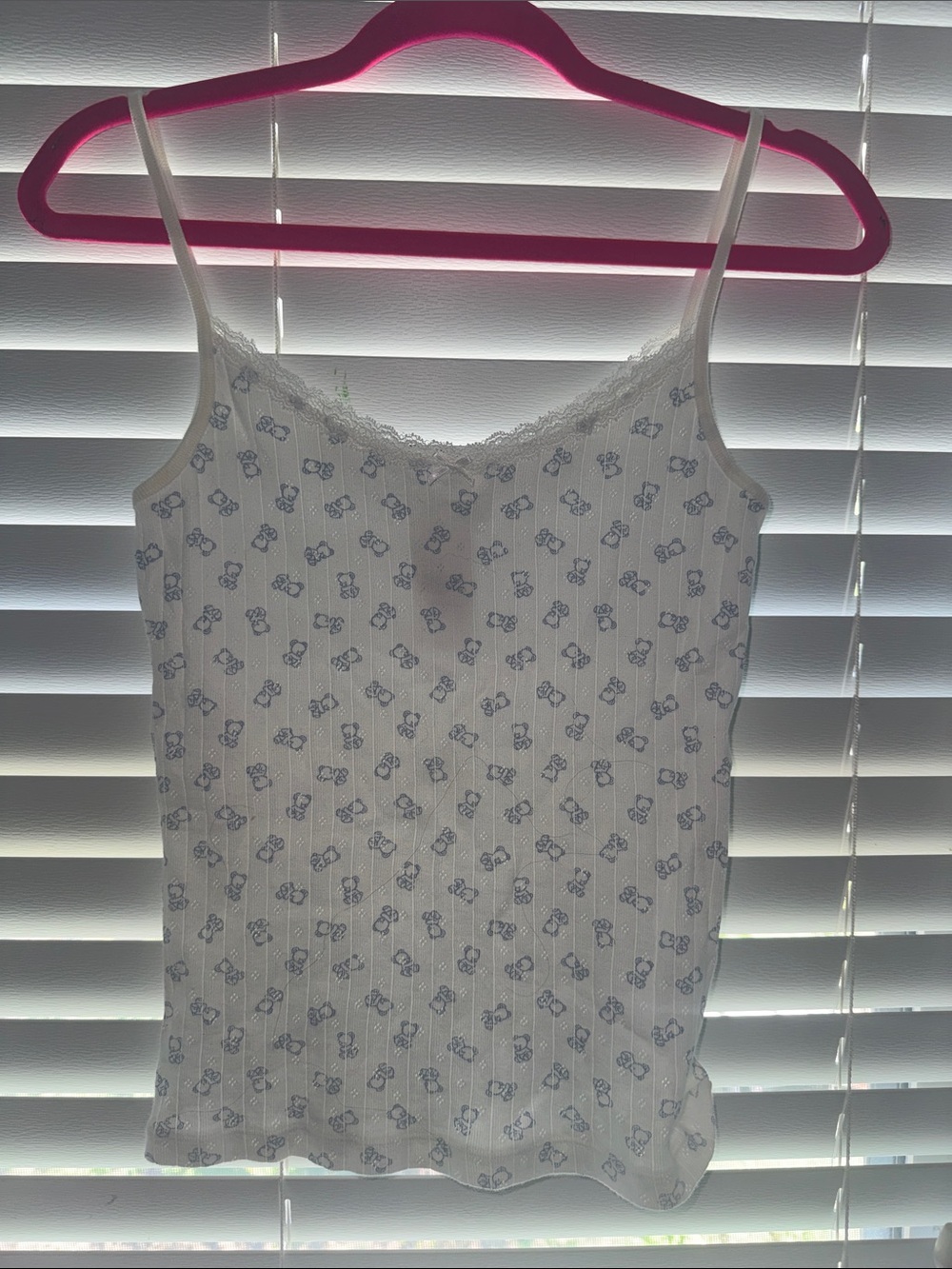 Brandy Melville White Floral Lace-Trim Ribbed Tank Top
